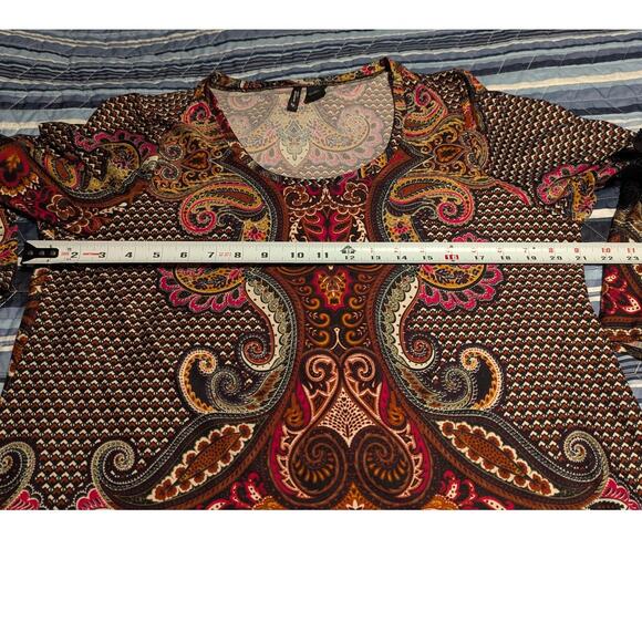 New Directions Size XL/0X Crochet Bell Paisley Tunic Top Boho Asymmetrical Hem - Picture 6 of 7